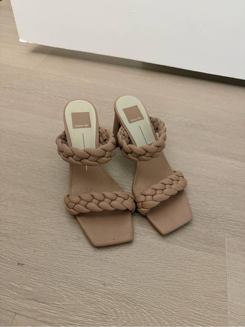 Dolce Vita Braided Double-Strap Slide Mules in Beige